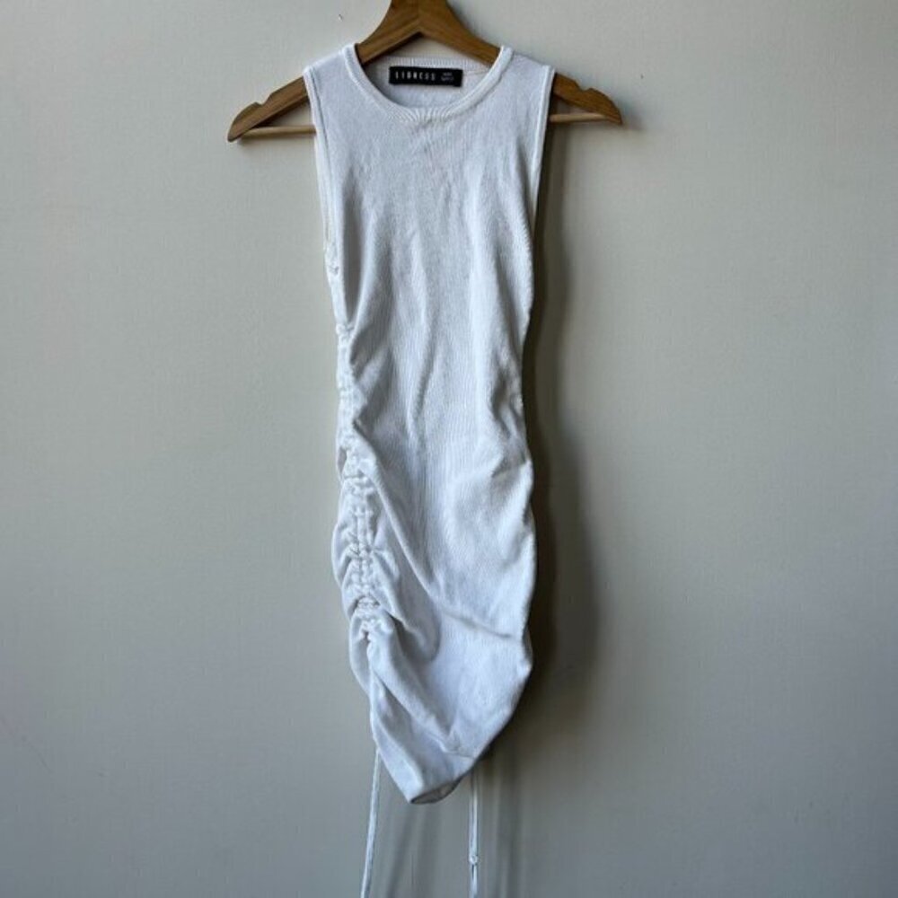 LIONESS Military Minds Mini White Ribbed Rushed Mini Dress Size XXS - Picture 5 of 8